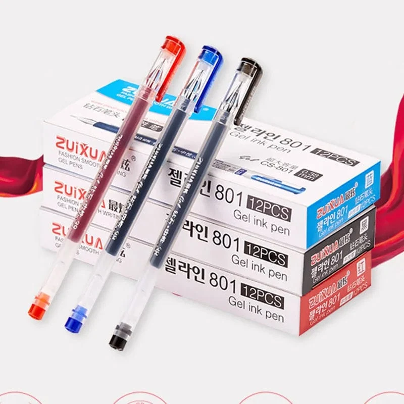 12 Teile/satz 0.38mm Großraum-Gelstift mit Diamantspitze Schwarz/Blau/Rot Tinte Prüfung Unterzeichnung Schreiben Schule Bürobedarf