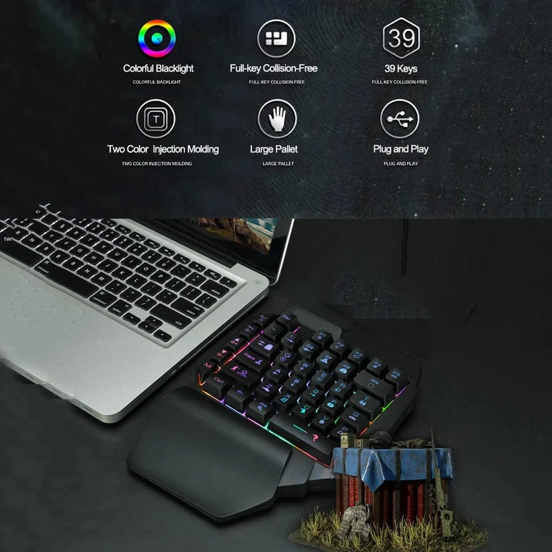 Bunte 39 Tasten F6 USB-Kabeltastatur RGB Ergonomische Spiel-Gaming-Tastatur Einhand für Gamer Tablet PC Laptop
