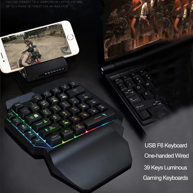 Bunte 39 Tasten F6 USB-Kabeltastatur RGB Ergonomische Spiel-Gaming-Tastatur Einhand für Gamer Tablet PC Laptop