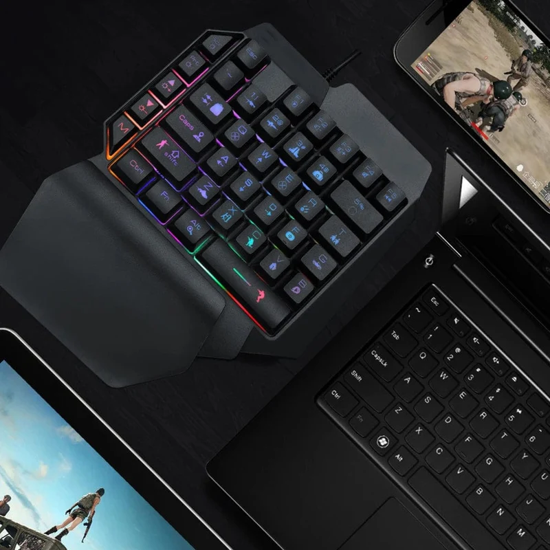 Bunte 39 Tasten F6 USB-Kabeltastatur RGB Ergonomische Spiel-Gaming-Tastatur Einhand für Gamer Tablet PC Laptop