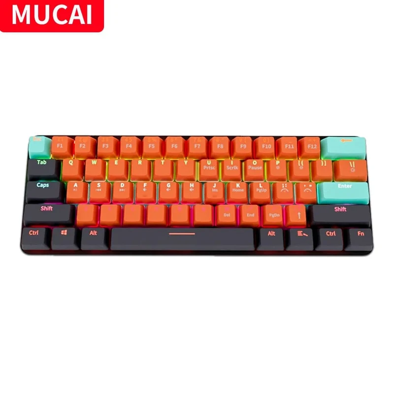 MUCAI MKA610 USB Mini Mechanische Gaming-Tastatur mit Kabel, roter Schalter, 61 Tasten, Gamer für Computer, PC, Laptop, abnehmbares Kabel