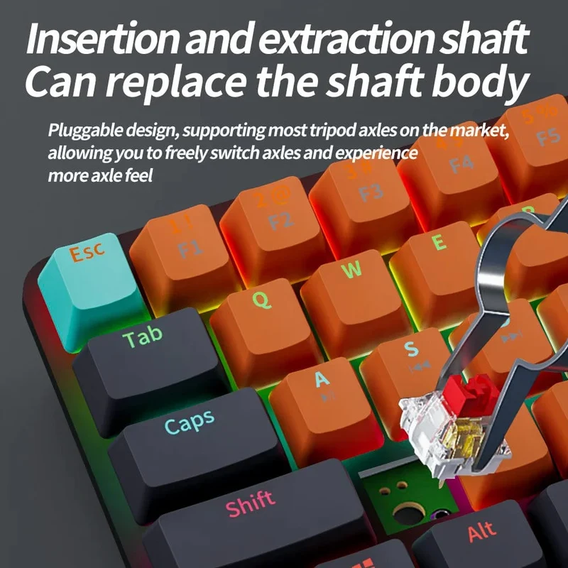 MUCAI MKA610 USB Mini Mechanische Gaming-Tastatur mit Kabel, roter Schalter, 61 Tasten, Gamer für Computer, PC, Laptop, abnehmbares Kabel
