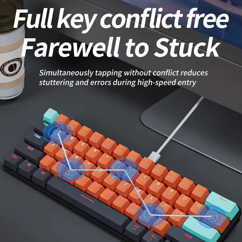 MUCAI MKA610 USB Mini Mechanische Gaming-Tastatur mit Kabel, roter Schalter, 61 Tasten, Gamer für Computer, PC, Laptop, abnehmbares Kabel