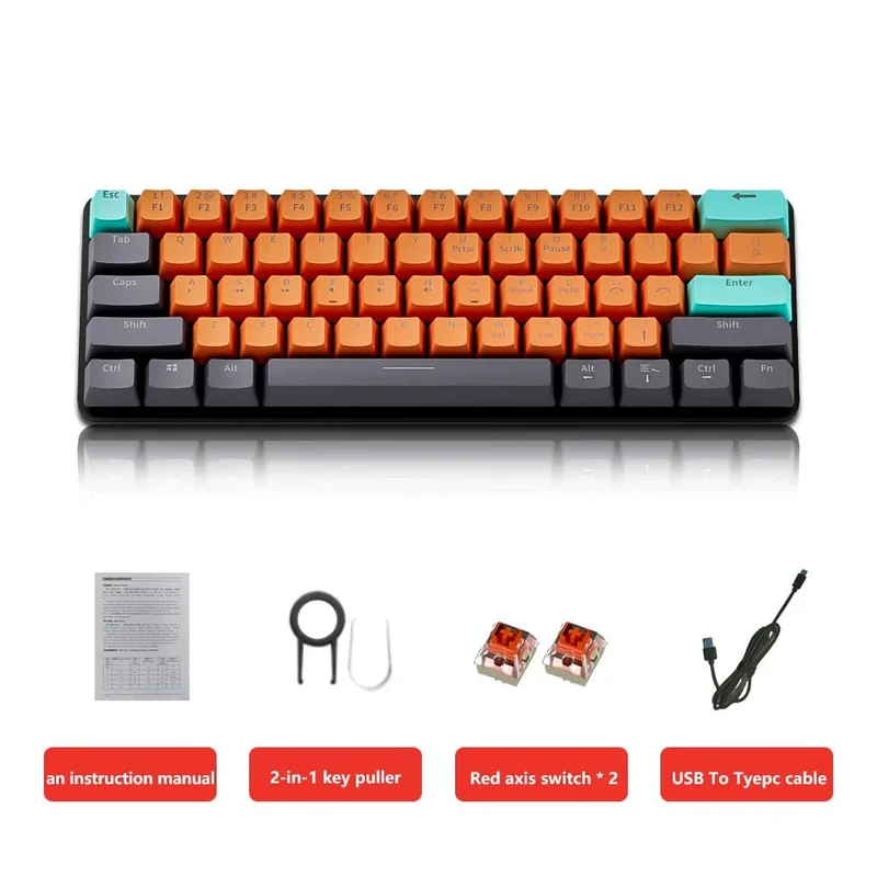MUCAI MKA610 USB Mini Mechanische Gaming-Tastatur mit Kabel, roter Schalter, 61 Tasten, Gamer für Computer, PC, Laptop, abnehmbares Kabel