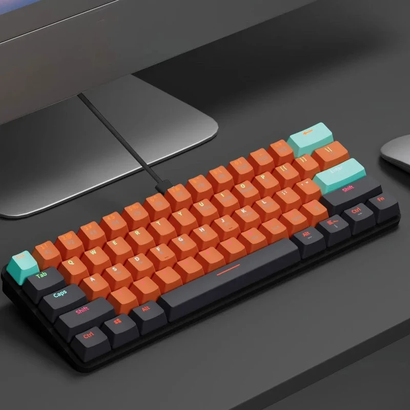 MUCAI MKA610 USB Mini Mechanische Gaming-Tastatur mit Kabel, roter Schalter, 61 Tasten, Gamer für Computer, PC, Laptop, abnehmbares Kabel