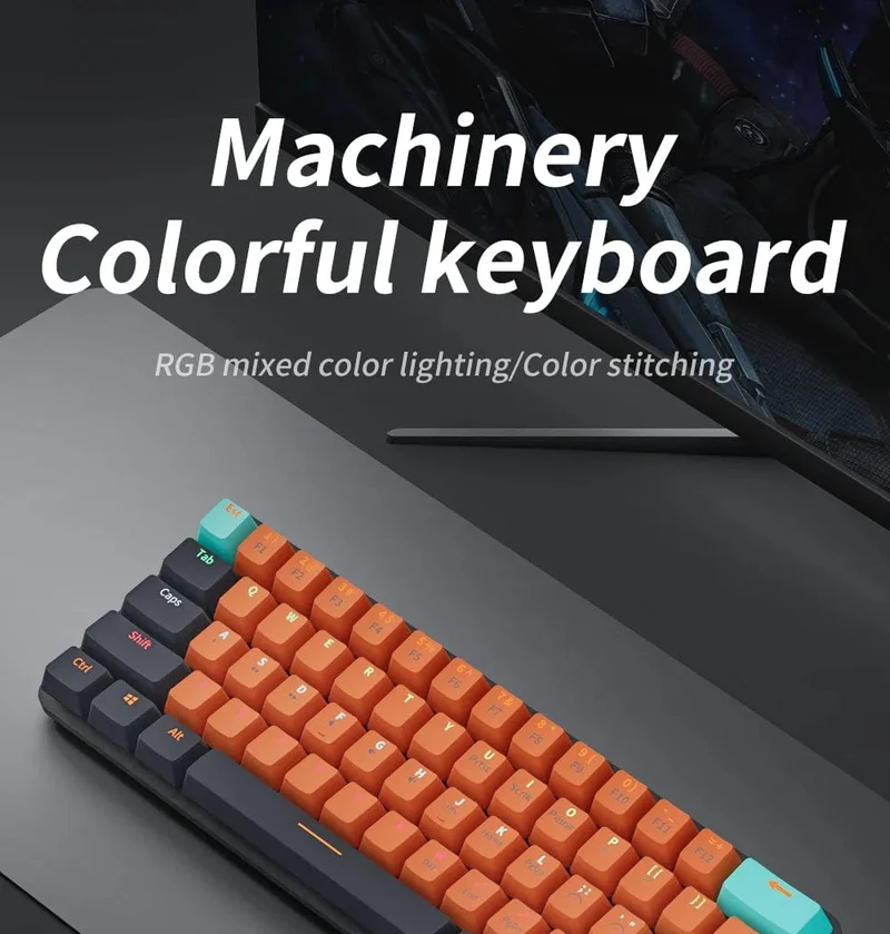 MUCAI MKA610 USB Mini Mechanische Gaming-Tastatur mit Kabel, roter Schalter, 61 Tasten, Gamer für Computer, PC, Laptop, abnehmbares Kabel