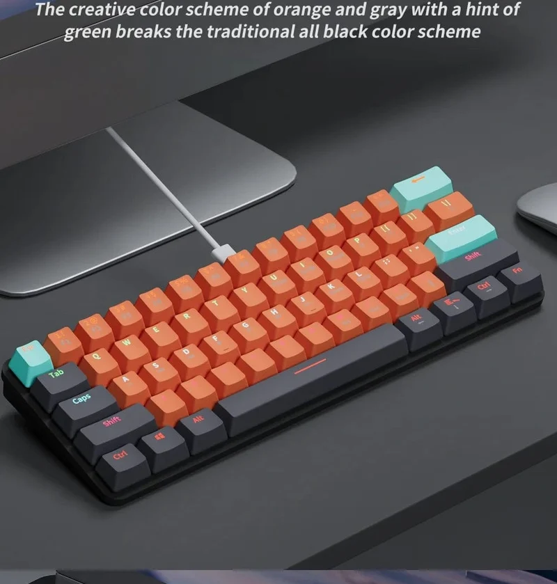 MUCAI MKA610 USB Mini Mechanische Gaming-Tastatur mit Kabel, roter Schalter, 61 Tasten, Gamer für Computer, PC, Laptop, abnehmbares Kabel