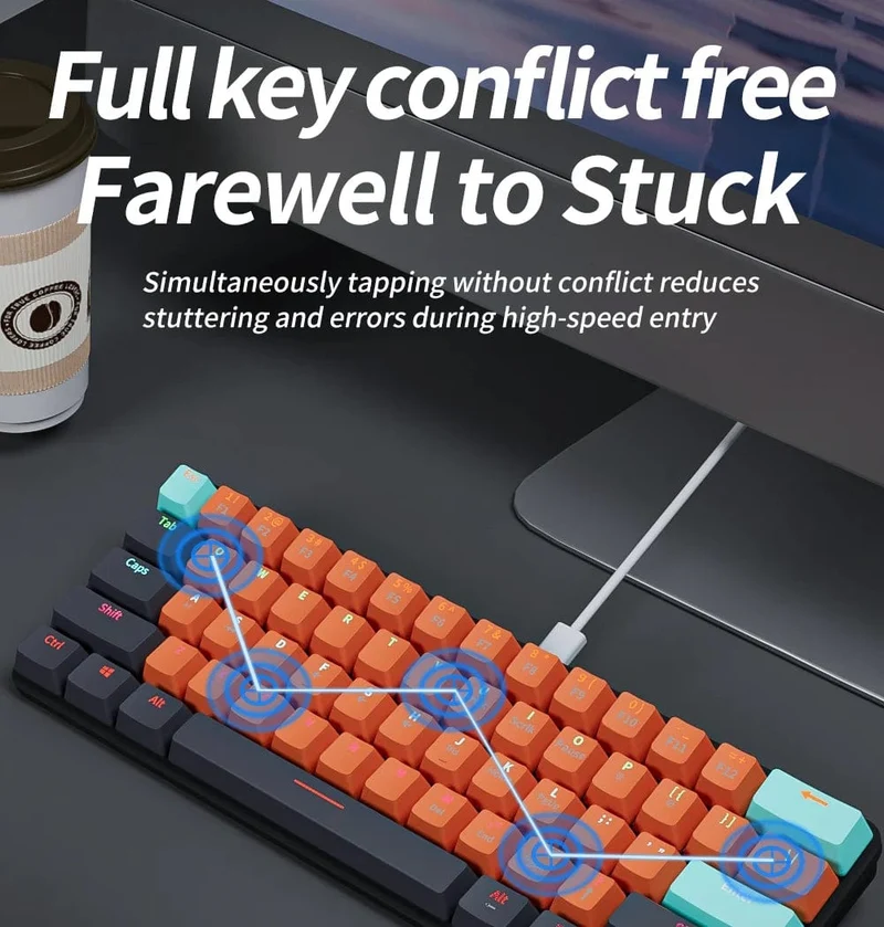 MUCAI MKA610 USB Mini Mechanische Gaming-Tastatur mit Kabel, roter Schalter, 61 Tasten, Gamer für Computer, PC, Laptop, abnehmbares Kabel