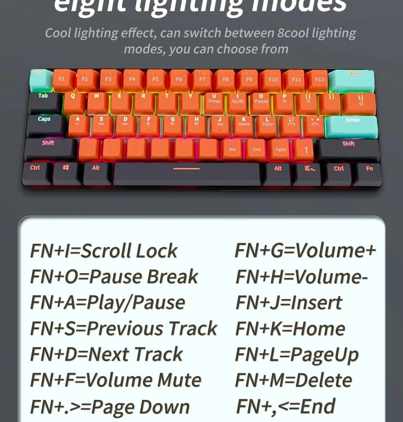 MUCAI MKA610 USB Mini Mechanische Gaming-Tastatur mit Kabel, roter Schalter, 61 Tasten, Gamer für Computer, PC, Laptop, abnehmbares Kabel