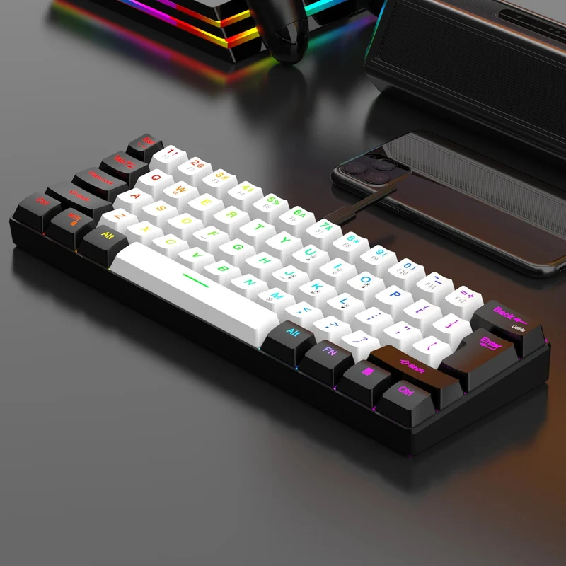60 % kabelgebundene Gaming-Tastatur, ultrakompakte Mini-Tastatur mit RGB-Hintergrundbeleuchtung, wasserdichte kleine kompakte 61-Tasten-Tastatur für PC/Mac-Gamer