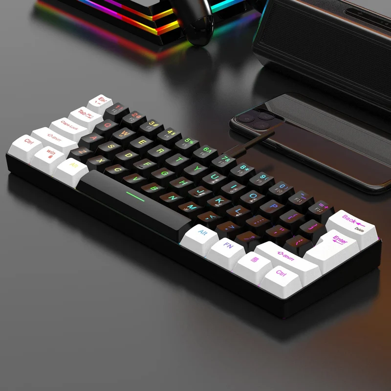 60 % kabelgebundene Gaming-Tastatur, ultrakompakte Mini-Tastatur mit RGB-Hintergrundbeleuchtung, wasserdichte kleine kompakte 61-Tasten-Tastatur für PC/Mac-Gamer