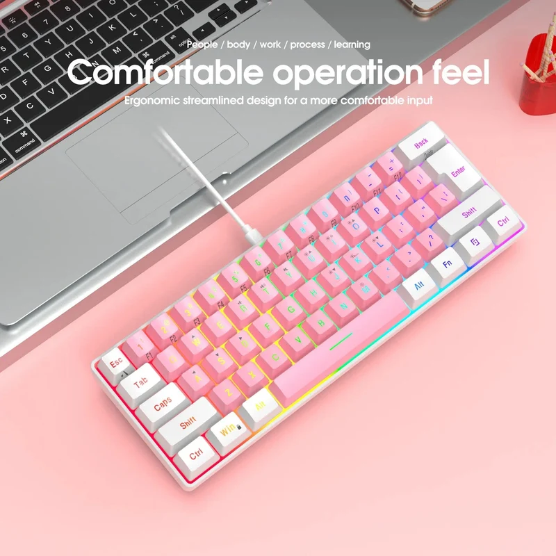 60 % kabelgebundene Gaming-Tastatur, ultrakompakte Mini-Tastatur mit RGB-Hintergrundbeleuchtung, wasserdichte kleine kompakte 61-Tasten-Tastatur für PC/Mac-Gamer