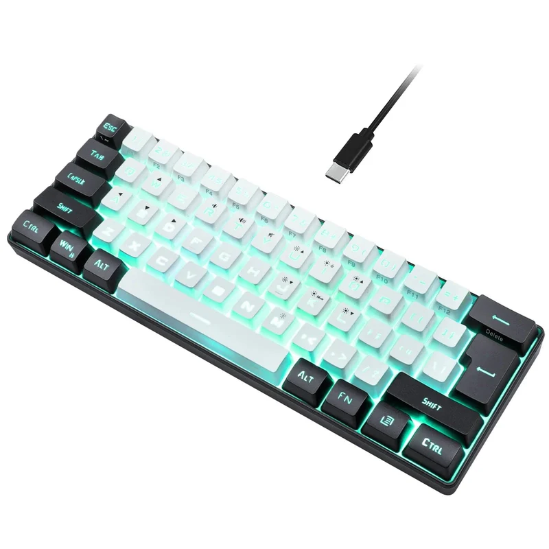 60 % kabelgebundene Gaming-Tastatur, ultrakompakte Mini-Tastatur mit RGB-Hintergrundbeleuchtung, wasserdichte kleine kompakte 61-Tasten-Tastatur für PC/Mac-Gamer
