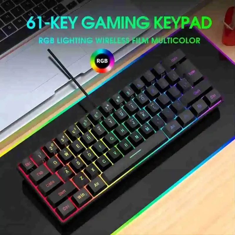 60 % kabelgebundene Gaming-Tastatur, ultrakompakte Mini-Tastatur mit RGB-Hintergrundbeleuchtung, wasserdichte kleine kompakte 61-Tasten-Tastatur für PC/Mac-Gamer