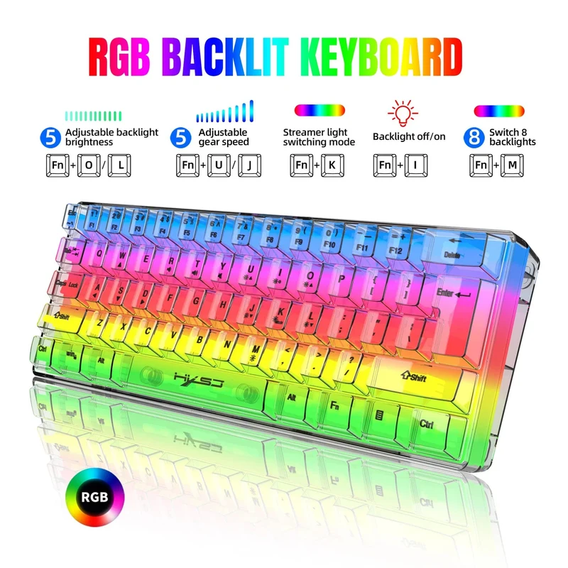 60 % kabelgebundene Gaming-Tastatur, ultrakompakte Mini-Tastatur mit RGB-Hintergrundbeleuchtung, wasserdichte kleine kompakte 61-Tasten-Tastatur für PC/Mac-Gamer