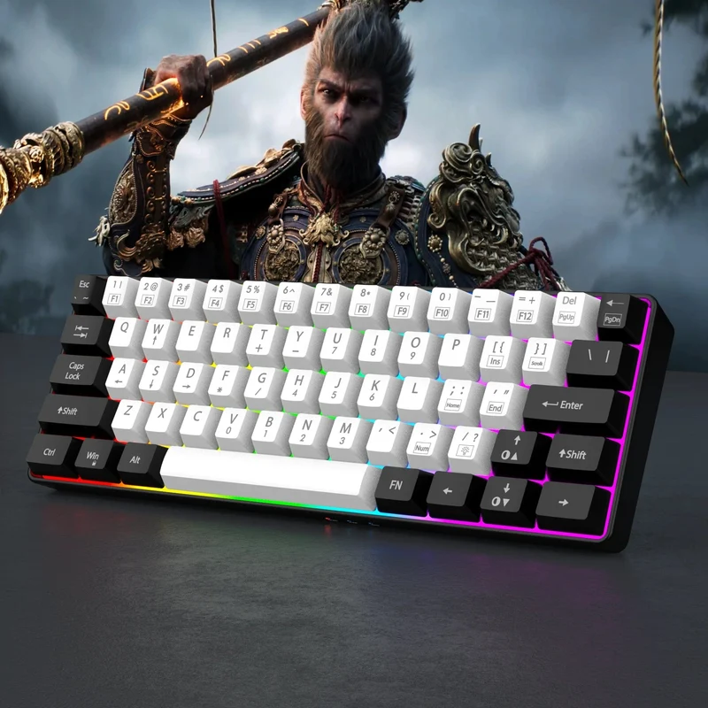 60 % kabelgebundene Gaming-Tastatur, ultrakompakte Mini-Tastatur mit RGB-Hintergrundbeleuchtung, wasserdichte kleine kompakte 61-Tasten-Tastatur für PC/Mac-Gamer