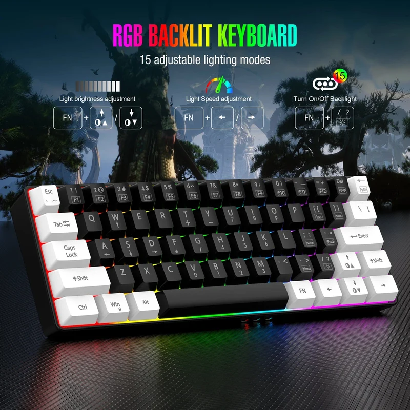 60 % kabelgebundene Gaming-Tastatur, ultrakompakte Mini-Tastatur mit RGB-Hintergrundbeleuchtung, wasserdichte kleine kompakte 61-Tasten-Tastatur für PC/Mac-Gamer