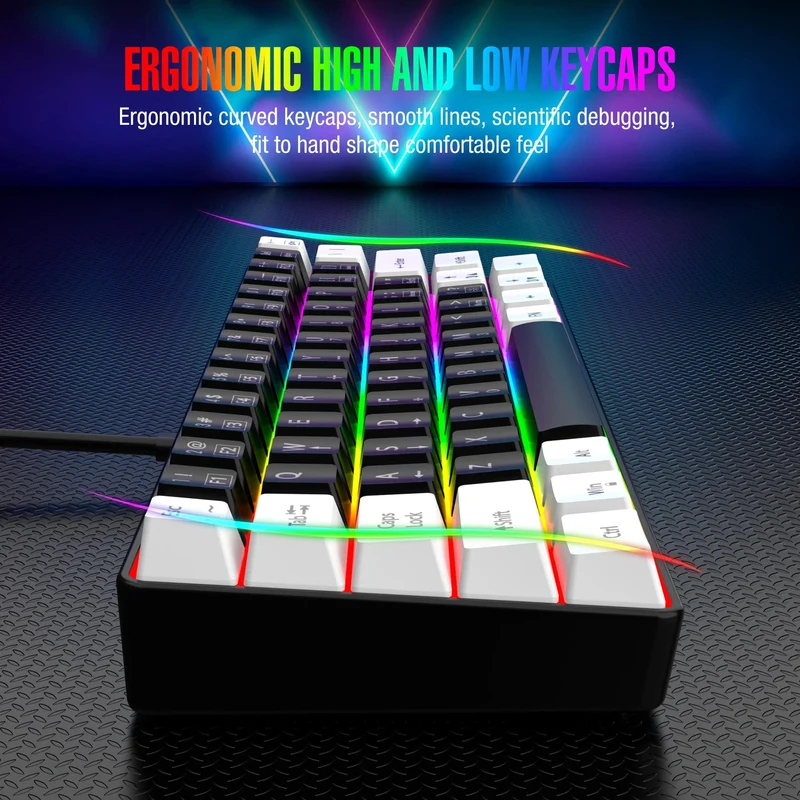 60 % kabelgebundene Gaming-Tastatur, ultrakompakte Mini-Tastatur mit RGB-Hintergrundbeleuchtung, wasserdichte kleine kompakte 61-Tasten-Tastatur für PC/Mac-Gamer