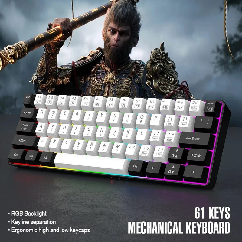 60 % kabelgebundene Gaming-Tastatur, ultrakompakte Mini-Tastatur mit RGB-Hintergrundbeleuchtung, wasserdichte kleine kompakte 61-Tasten-Tastatur für PC/Mac-Gamer