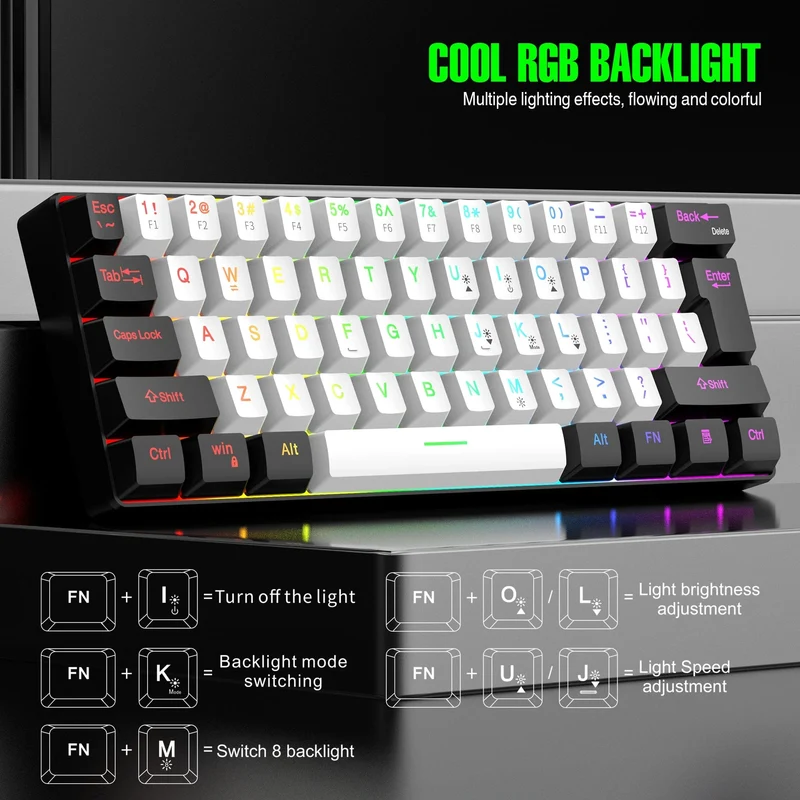 60 % kabelgebundene Gaming-Tastatur, ultrakompakte Mini-Tastatur mit RGB-Hintergrundbeleuchtung, wasserdichte kleine kompakte 61-Tasten-Tastatur für PC/Mac-Gamer