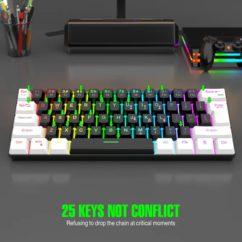60 % kabelgebundene Gaming-Tastatur, ultrakompakte Mini-Tastatur mit RGB-Hintergrundbeleuchtung, wasserdichte kleine kompakte 61-Tasten-Tastatur für PC/Mac-Gamer