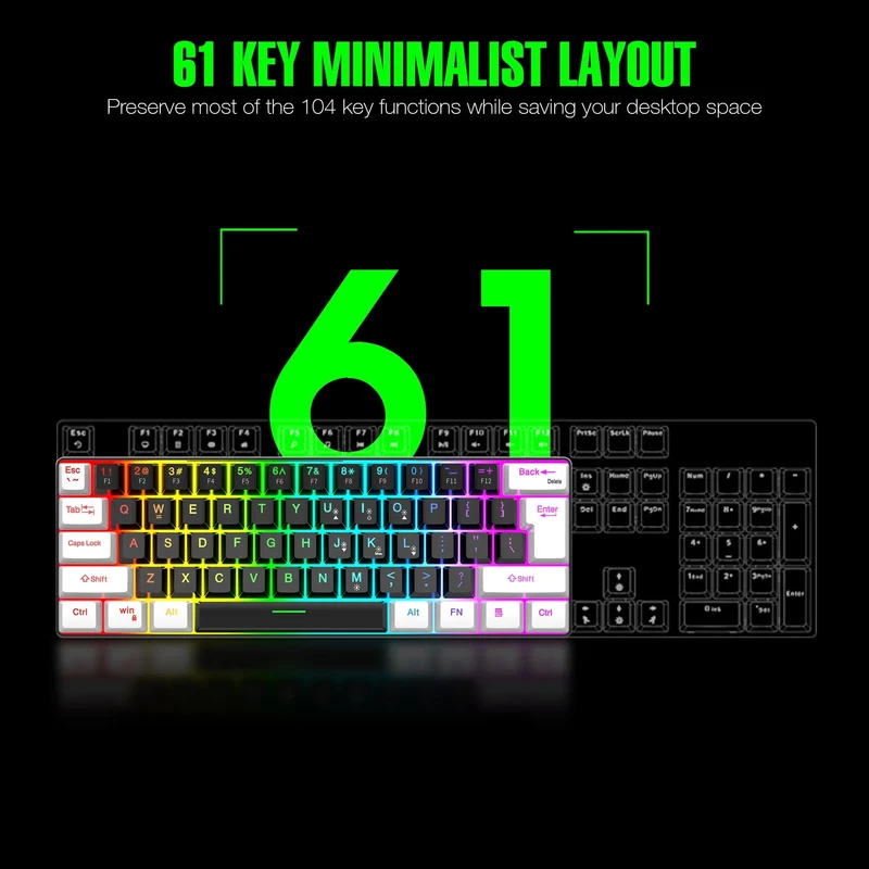 60 % kabelgebundene Gaming-Tastatur, ultrakompakte Mini-Tastatur mit RGB-Hintergrundbeleuchtung, wasserdichte kleine kompakte 61-Tasten-Tastatur für PC/Mac-Gamer
