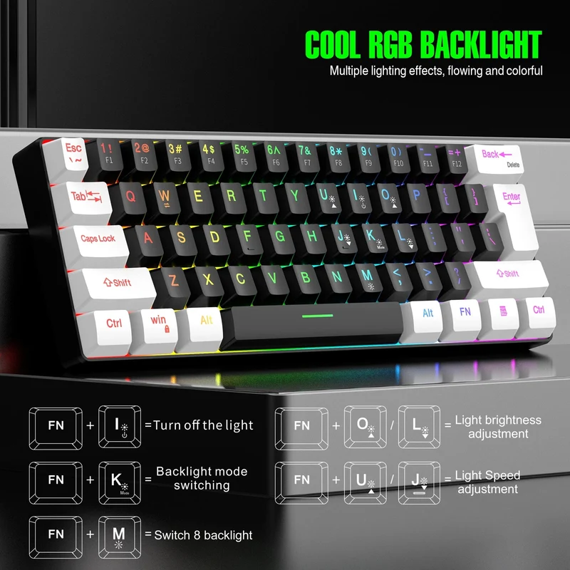 60 % kabelgebundene Gaming-Tastatur, ultrakompakte Mini-Tastatur mit RGB-Hintergrundbeleuchtung, wasserdichte kleine kompakte 61-Tasten-Tastatur für PC/Mac-Gamer
