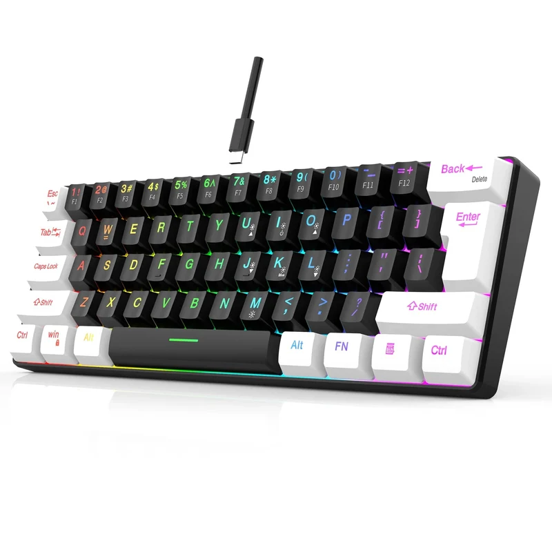 60 % kabelgebundene Gaming-Tastatur, ultrakompakte Mini-Tastatur mit RGB-Hintergrundbeleuchtung, wasserdichte kleine kompakte 61-Tasten-Tastatur für PC/Mac-Gamer