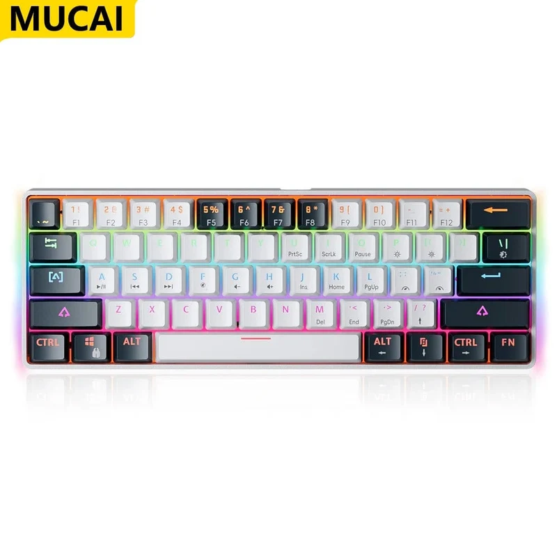 MUCAI MK61 Mechanische USB-Gaming-Tastatur, roter Schalter, RGB-Hintergrundbeleuchtung, Hot-Swap-fähig, 61 Tasten, verkabelt, abnehmbares Kabel