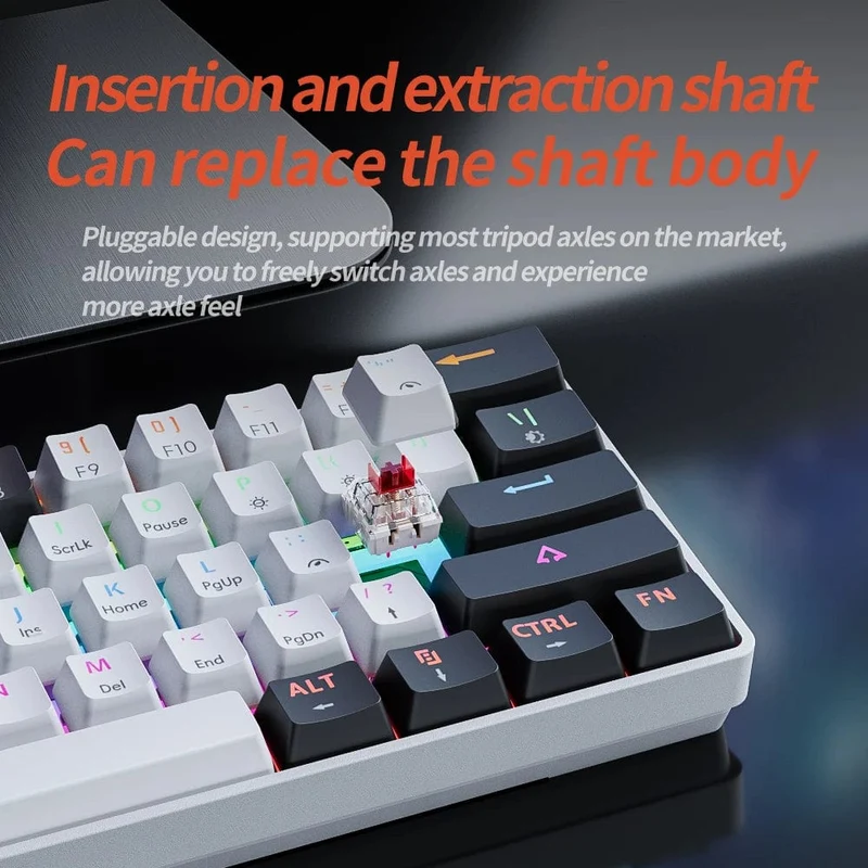 MUCAI MK61 Mechanische USB-Gaming-Tastatur, roter Schalter, RGB-Hintergrundbeleuchtung, Hot-Swap-fähig, 61 Tasten, verkabelt, abnehmbares Kabel