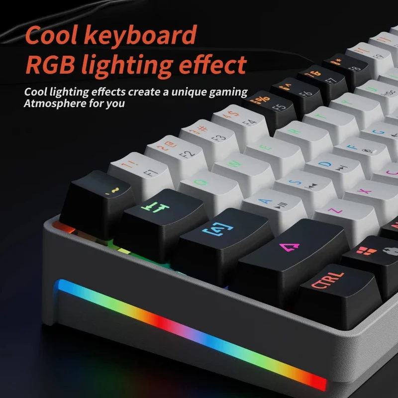 MUCAI MK61 Mechanische USB-Gaming-Tastatur, roter Schalter, RGB-Hintergrundbeleuchtung, Hot-Swap-fähig, 61 Tasten, verkabelt, abnehmbares Kabel