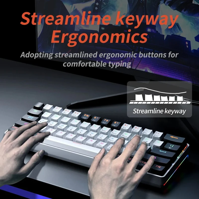 MUCAI MK61 Mechanische USB-Gaming-Tastatur, roter Schalter, RGB-Hintergrundbeleuchtung, Hot-Swap-fähig, 61 Tasten, verkabelt, abnehmbares Kabel