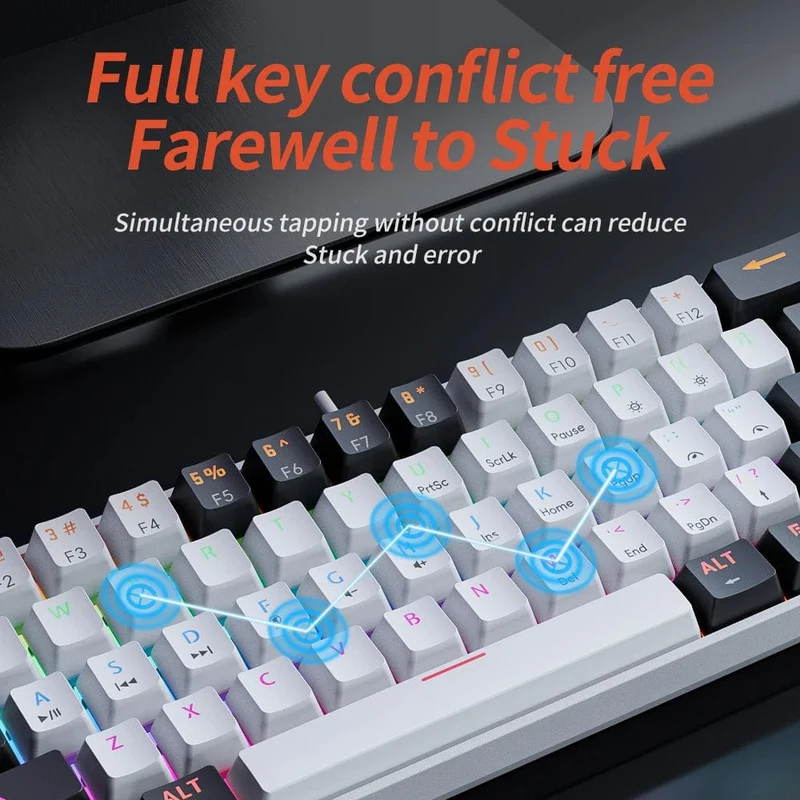 MUCAI MK61 Mechanische USB-Gaming-Tastatur, roter Schalter, RGB-Hintergrundbeleuchtung, Hot-Swap-fähig, 61 Tasten, verkabelt, abnehmbares Kabel