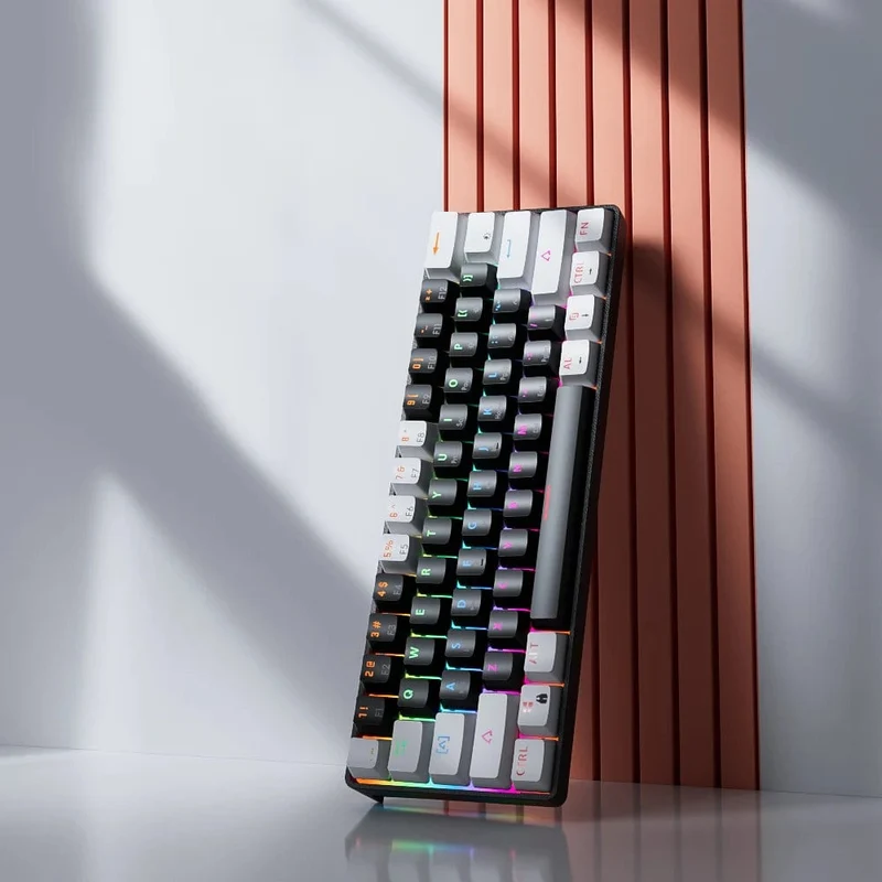 MUCAI MK61 Mechanische USB-Gaming-Tastatur, roter Schalter, RGB-Hintergrundbeleuchtung, Hot-Swap-fähig, 61 Tasten, verkabelt, abnehmbares Kabel