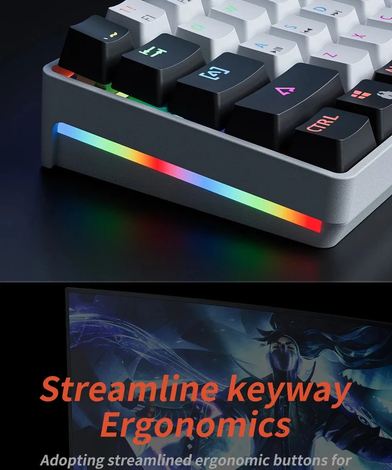 MUCAI MK61 Mechanische USB-Gaming-Tastatur, roter Schalter, RGB-Hintergrundbeleuchtung, Hot-Swap-fähig, 61 Tasten, verkabelt, abnehmbares Kabel