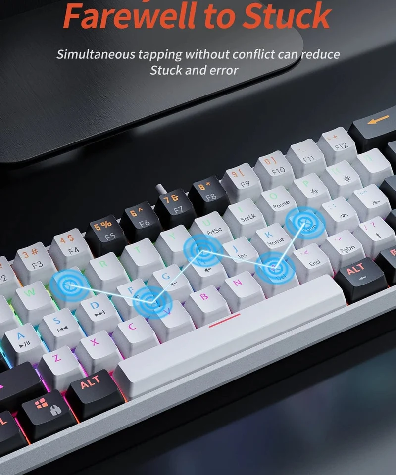 MUCAI MK61 Mechanische USB-Gaming-Tastatur, roter Schalter, RGB-Hintergrundbeleuchtung, Hot-Swap-fähig, 61 Tasten, verkabelt, abnehmbares Kabel