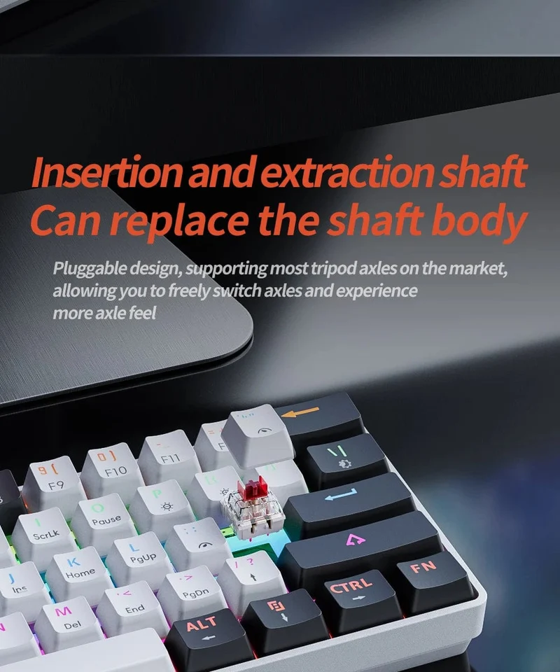 MUCAI MK61 Mechanische USB-Gaming-Tastatur, roter Schalter, RGB-Hintergrundbeleuchtung, Hot-Swap-fähig, 61 Tasten, verkabelt, abnehmbares Kabel