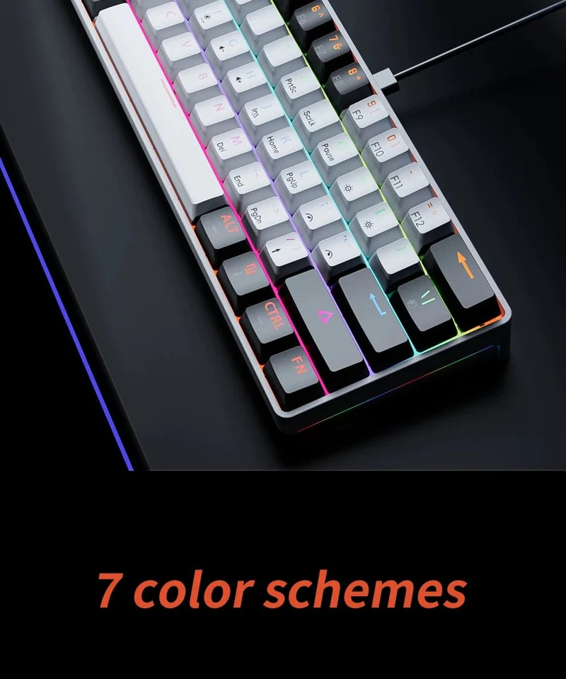 MUCAI MK61 Mechanische USB-Gaming-Tastatur, roter Schalter, RGB-Hintergrundbeleuchtung, Hot-Swap-fähig, 61 Tasten, verkabelt, abnehmbares Kabel