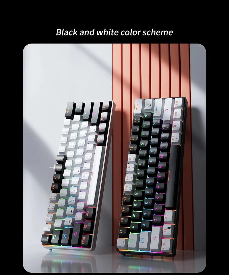 MUCAI MK61 Mechanische USB-Gaming-Tastatur, roter Schalter, RGB-Hintergrundbeleuchtung, Hot-Swap-fähig, 61 Tasten, verkabelt, abnehmbares Kabel