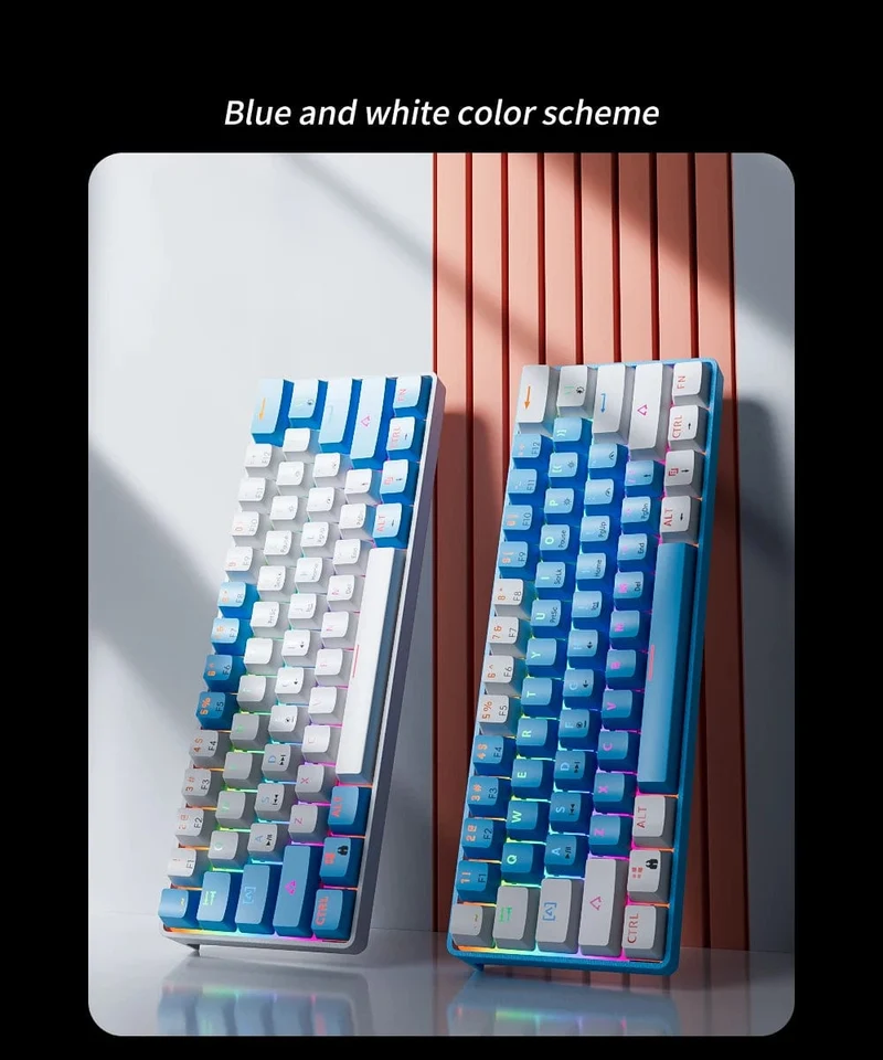 MUCAI MK61 Mechanische USB-Gaming-Tastatur, roter Schalter, RGB-Hintergrundbeleuchtung, Hot-Swap-fähig, 61 Tasten, verkabelt, abnehmbares Kabel