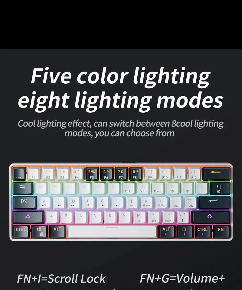 MUCAI MK61 Mechanische USB-Gaming-Tastatur, roter Schalter, RGB-Hintergrundbeleuchtung, Hot-Swap-fähig, 61 Tasten, verkabelt, abnehmbares Kabel
