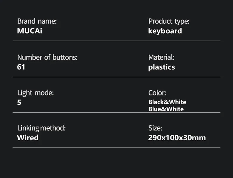 MUCAI MK61 Mechanische USB-Gaming-Tastatur, roter Schalter, RGB-Hintergrundbeleuchtung, Hot-Swap-fähig, 61 Tasten, verkabelt, abnehmbares Kabel
