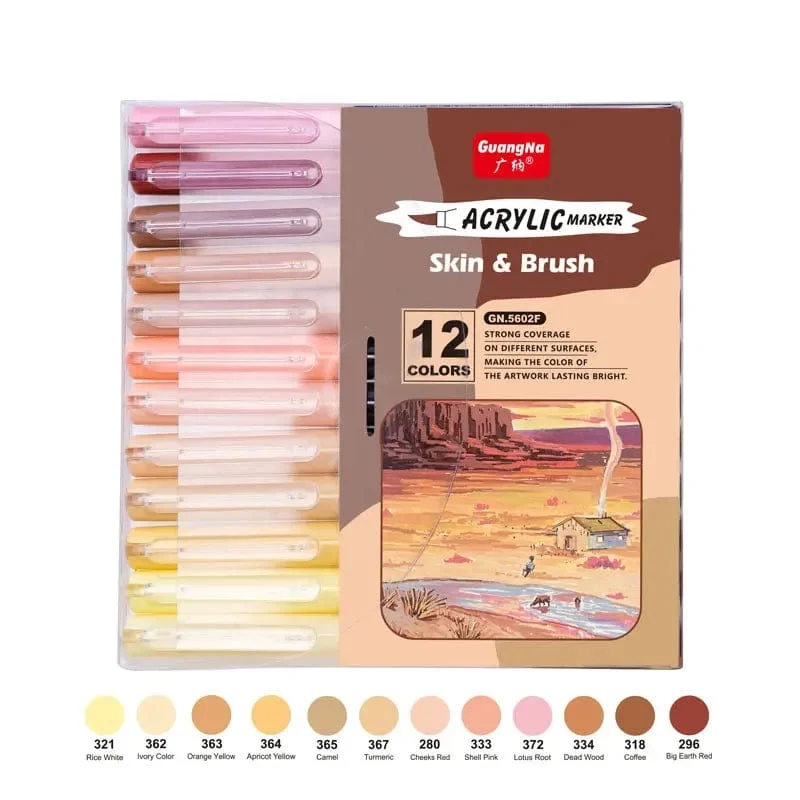 12 Farben Hautton-Markierungsstifte, Nylon-Acryl-Marker mit weichem Kopf, wasserfester Stift mit weicher Pinselspitze, Hautfarbe, Figurenmalerei, Schule