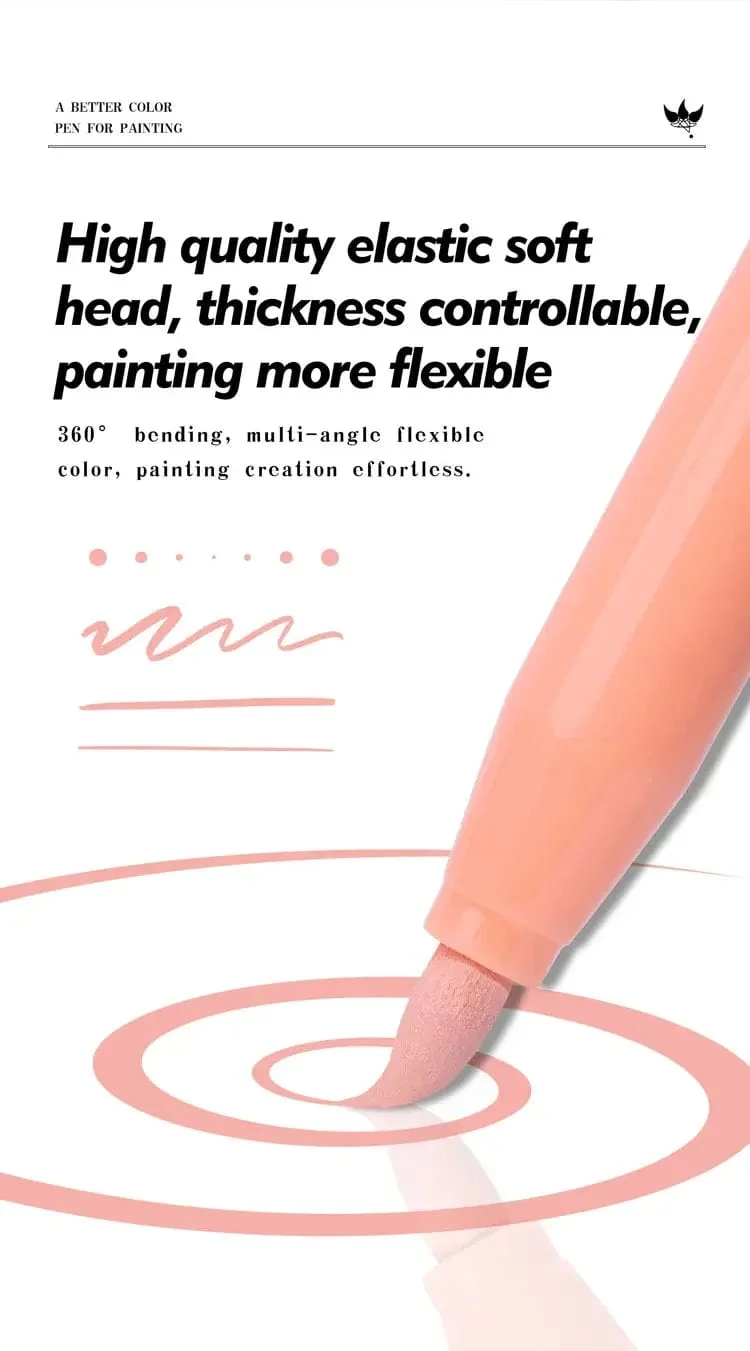 12 Farben Hautton-Markierungsstifte, Nylon-Acryl-Marker mit weichem Kopf, wasserfester Stift mit weicher Pinselspitze, Hautfarbe, Figurenmalerei, Schule