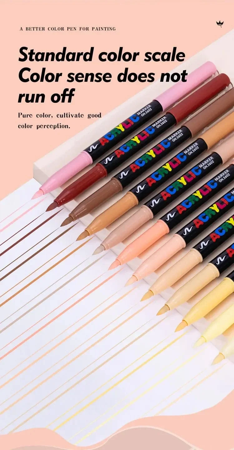 12 Farben Hautton-Markierungsstifte, Nylon-Acryl-Marker mit weichem Kopf, wasserfester Stift mit weicher Pinselspitze, Hautfarbe, Figurenmalerei, Schule