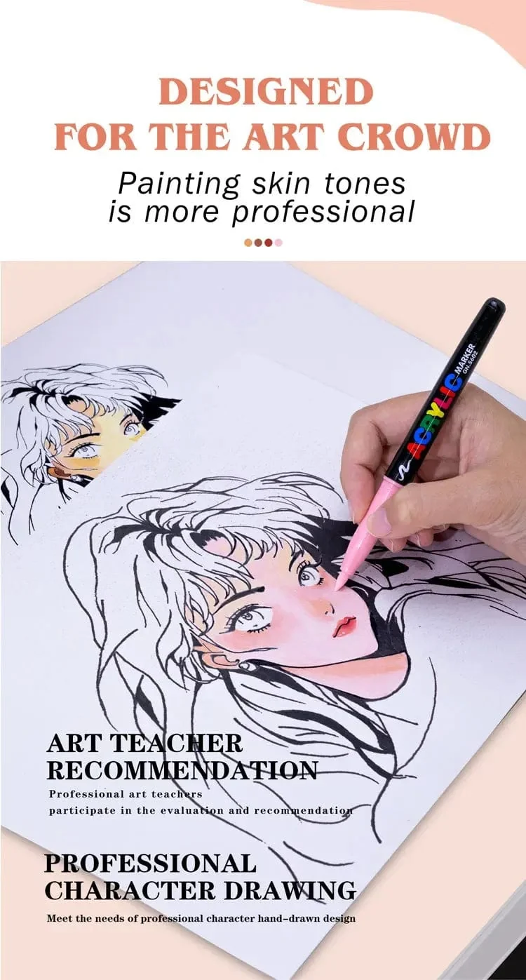 12 Farben Hautton-Markierungsstifte, Nylon-Acryl-Marker mit weichem Kopf, wasserfester Stift mit weicher Pinselspitze, Hautfarbe, Figurenmalerei, Schule