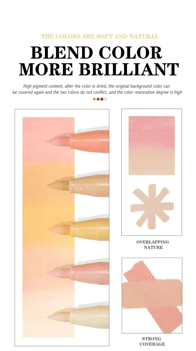 12 Farben Hautton-Markierungsstifte, Nylon-Acryl-Marker mit weichem Kopf, wasserfester Stift mit weicher Pinselspitze, Hautfarbe, Figurenmalerei, Schule