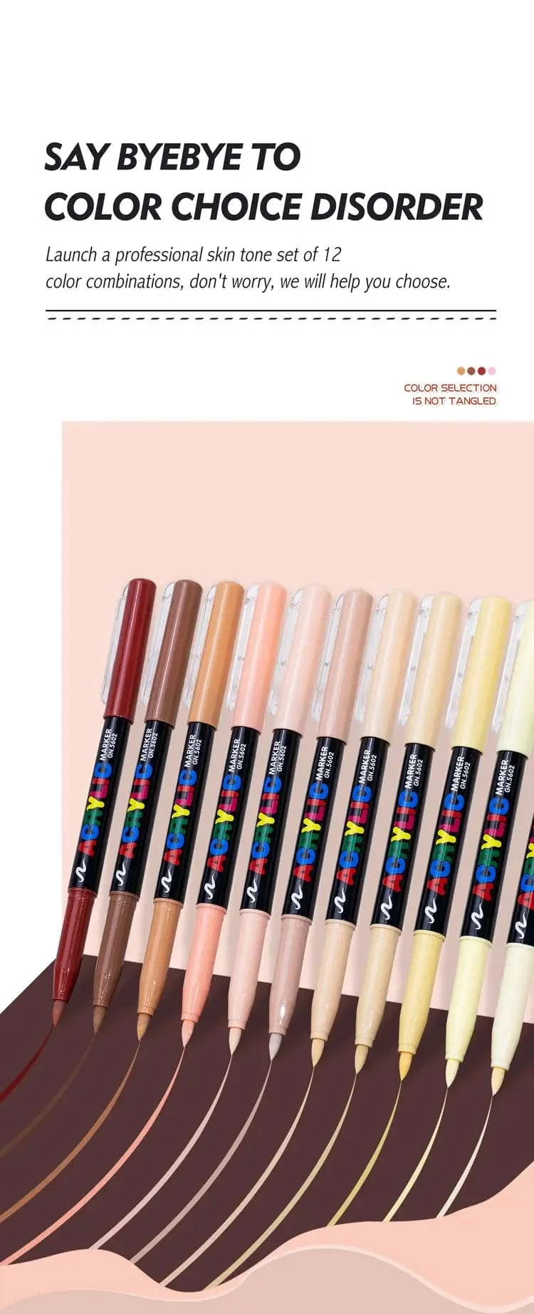 12 Farben Hautton-Markierungsstifte, Nylon-Acryl-Marker mit weichem Kopf, wasserfester Stift mit weicher Pinselspitze, Hautfarbe, Figurenmalerei, Schule