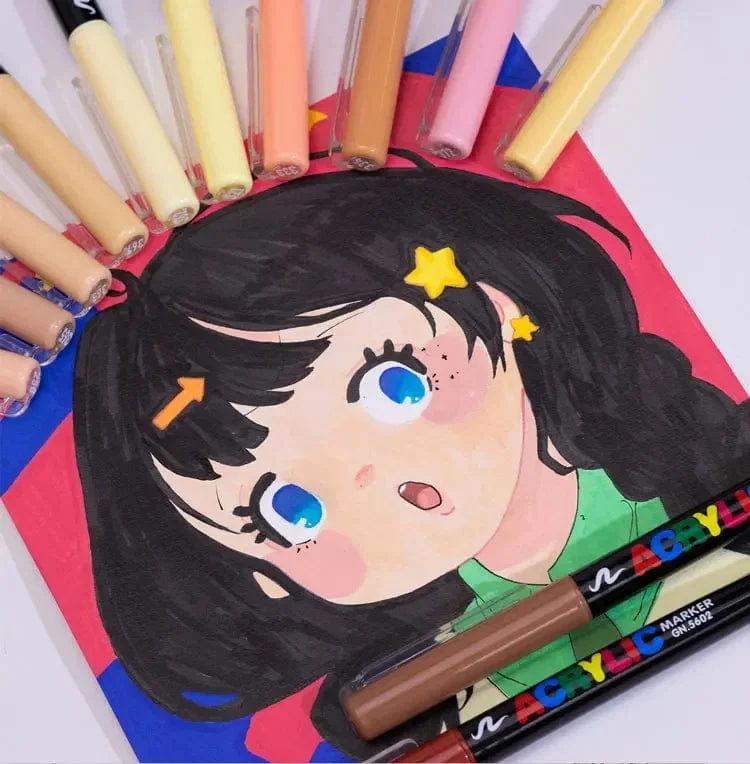 12 Farben Hautton-Markierungsstifte, Nylon-Acryl-Marker mit weichem Kopf, wasserfester Stift mit weicher Pinselspitze, Hautfarbe, Figurenmalerei, Schule