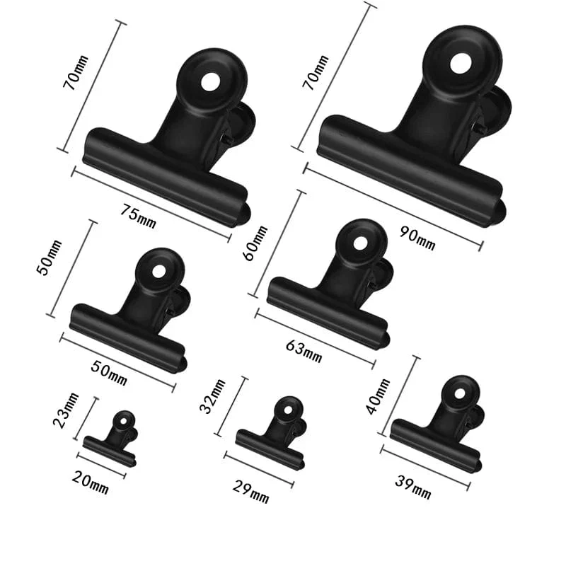 5 STÜCKE Metall-Büroklammer 20 29 39 50 63 75 90 mm Foldback Metallbinder Clips Schwarz Griffklemmen Papierdokumente Büro Schulschreibwaren